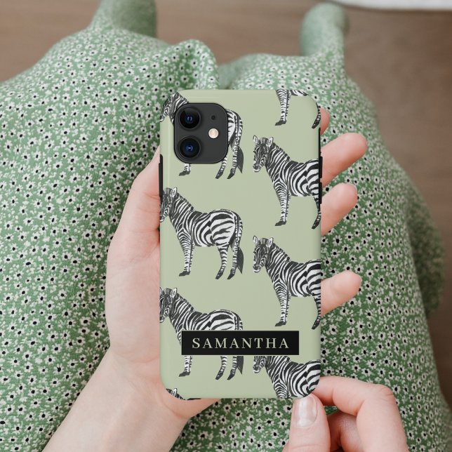 Jungle Zebra Wild Pattern & Personalised Name Case-Mate iPhone Case (Creator Uploaded)