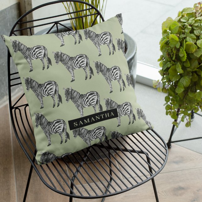 Jungle Zebra Wild Pattern & Personalised Name Cushion (Creator Uploaded)