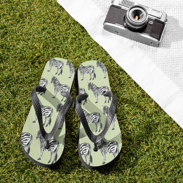 Jungle Zebra Wild Pattern & Personalised Name Flip Flops (Creator Uploaded)