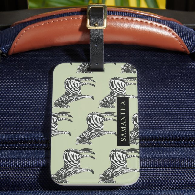 Jungle Zebra Wild Pattern & Personalised Name Luggage Tag (Front Insitu 2)