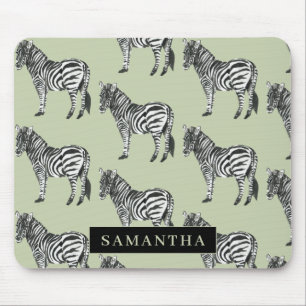 Jungle Zebra Wild Pattern & Personalised Name Mouse Mat