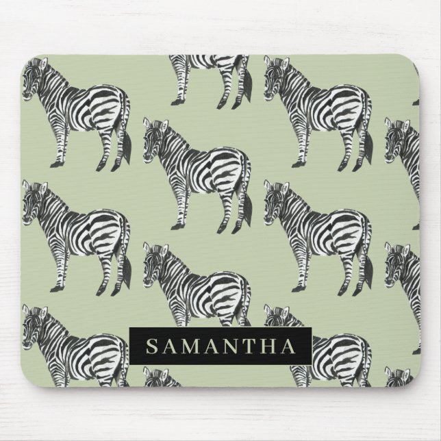 Jungle Zebra Wild Pattern & Personalised Name Mouse Mat (Front)