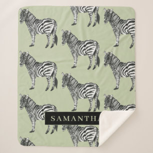 Jungle Zebra Wild Pattern & Personalised Name Sherpa Blanket