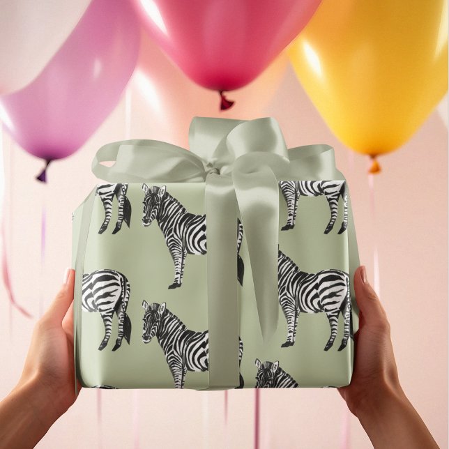 Jungle Zebra Wild Pattern & Personalised Name Wrapping Paper (Creator Uploaded)