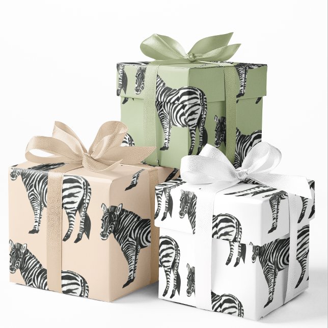 Jungle Zebra Wild Pattern & Personalised Name Wrapping Paper Sheet (Creator Uploaded)