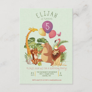 Jungle Zoo Animal Friends Birthday Party Invite