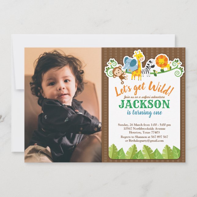 Jungle Zoo Animal Safari Adventure Birthday Photo Invitation (Front)