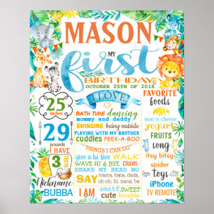 Jungle zoo animals Birthday poster sign board