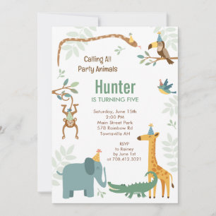 Jungle Zoo Animals Wild Party Birthday Invitation