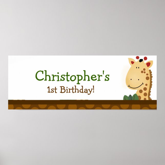 Jungle Zoo Giraffe Personalized Birthday Banner Poster (Front)