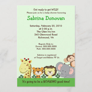 JUNGLE ZOO PARTY 5x7 GREEN Baby Shower Invitation