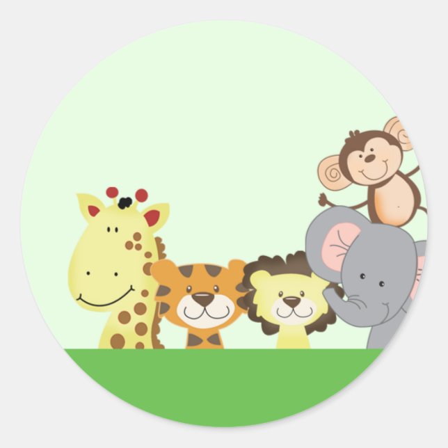 JUNGLE ZOO PARTY Envelope Seals - Green (Front)