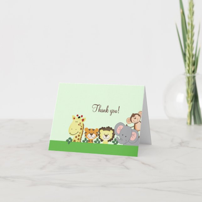 Jungle Zoo Party (Green) Folded Thank you notes (Front)