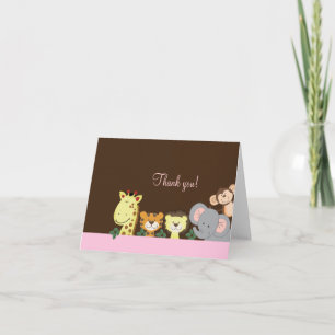 Jungle Zoo Party (Pink) Folded Thank you notes