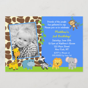Jungle Zoo Safari Animals Birthday Invitations