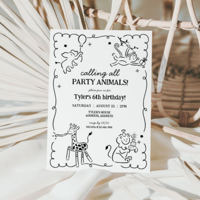 Jungle Zoo Safari Animals Kids Birthday Invitation (Calling All Party Animals Kids Safari Birthday Invite)