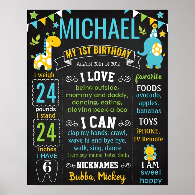 Jungle Zoo Safari Animals Wild One Birthday Poster (Front)