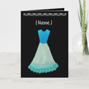 Junior Bridesmaid Blue & White Gown Flowered Trim Invitation