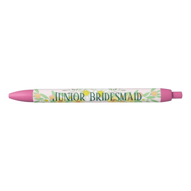 Junior Bridesmaid Floral Black Ink Pen (Front)