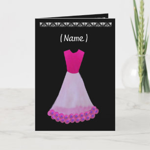 Junior Bridesmaid Pink & White Gown Flowered Trim Invitation