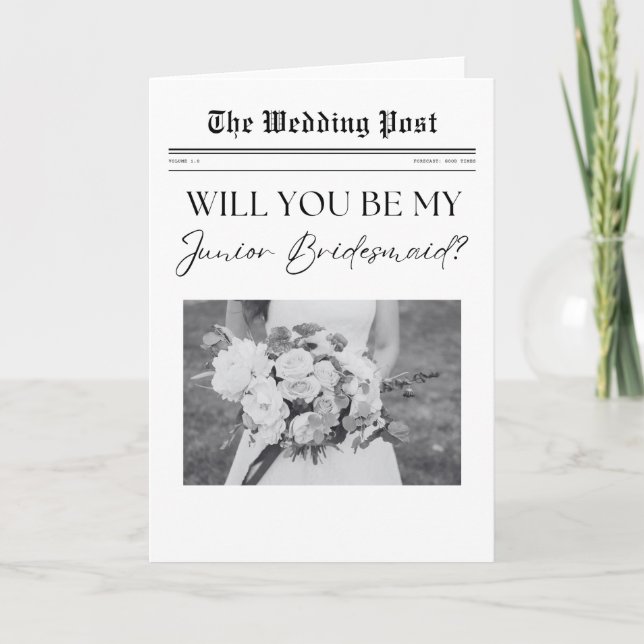 Junior Bridesmaid proposal, simple Newspaper  Card (Front)