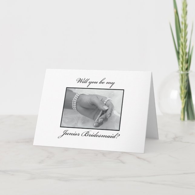 Junior Bridesmaid Request Black, White Invitation (Front)