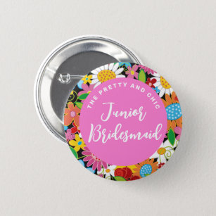 JUNIOR BRIDESMAID Spring Flowers Wedding Name Tag 6 Cm Round Badge