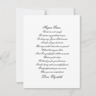 Junior Bridesmaid Thank You Script Poem Card