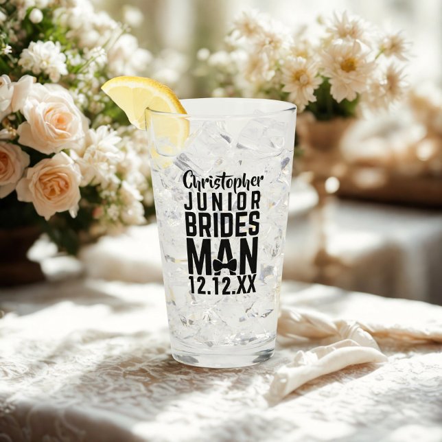 Junior Bridesman Name Keepsake Gift Glass (Perfect wedding favor for your Junior Bridesman. Just add their name and your wedding date)