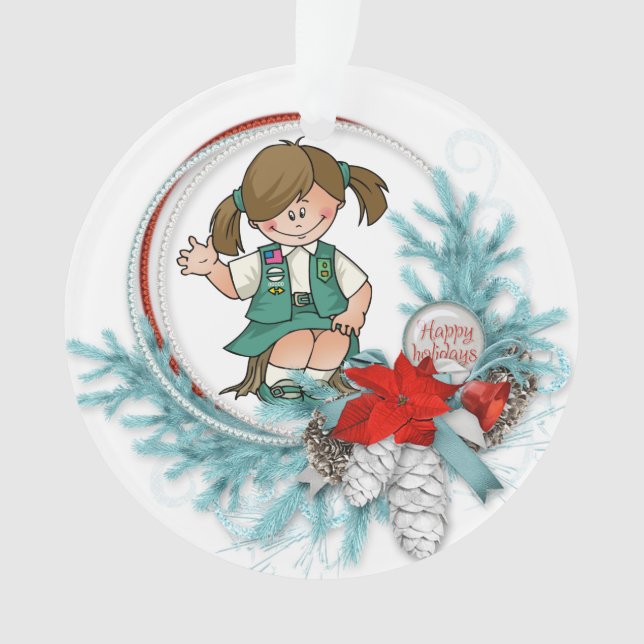 Junior Brunette Blue Pine Wreath Ornament (Front)