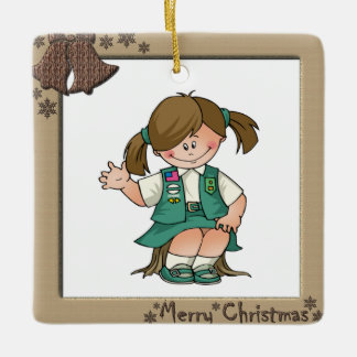 Junior Brunette Frame Bells Ceramic Ornament