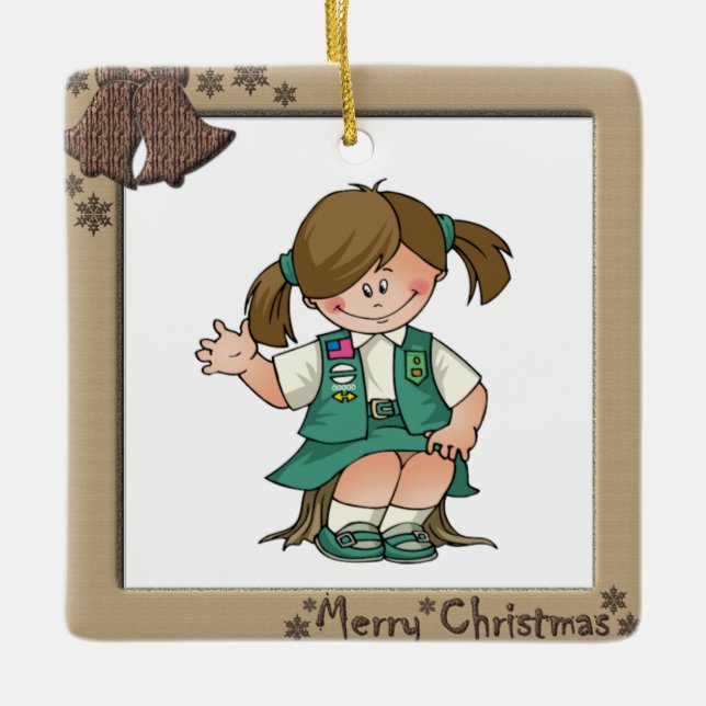 Junior Brunette Frame Bells Ceramic Ornament (Front)