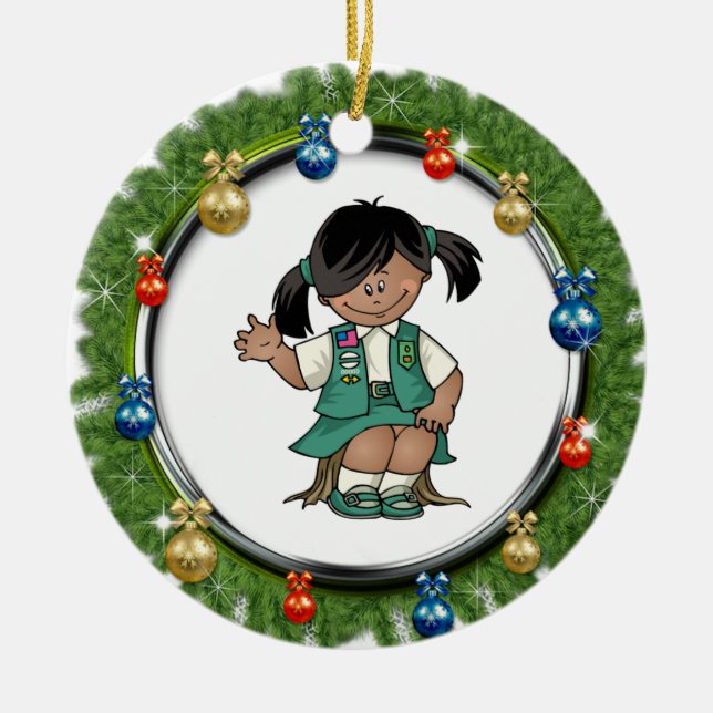 Junior Dark Skin Pine Wreath With Ornaments (Front)