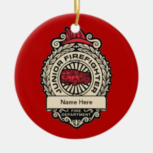 Junior Firefighter's Badge Ceramic Tree Decoration
