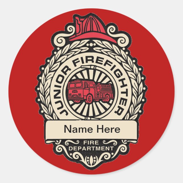 Junior Firefighter's Badge Classic Round Sticker (Front)