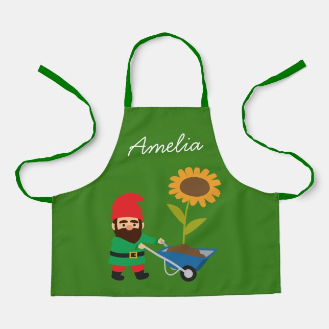 Junior gardener gnome colourful kids apron (Front)