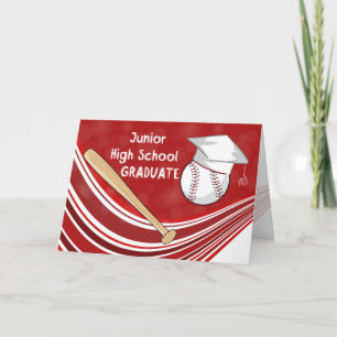 Junior High School Graduation Baseball Bat and Hat Card