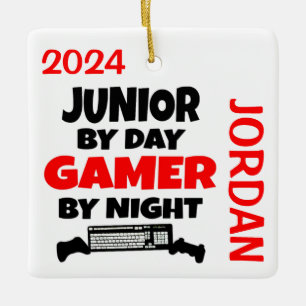 Junior Loves Playing Video Games Ceramic Ornament