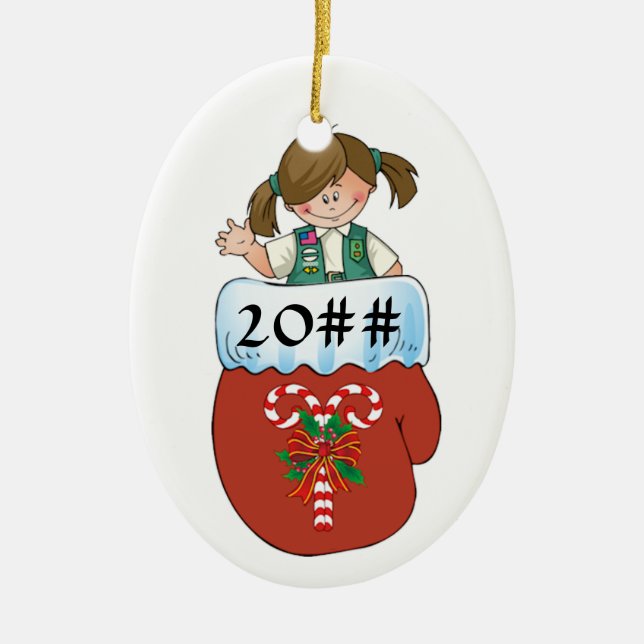 Junior Mitten Brunette Ceramic Tree Decoration (Front)
