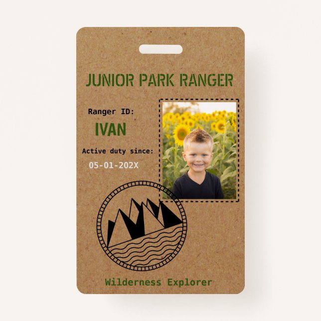 Junior Park Ranger Birthday Party Badge ID Badge (Front)