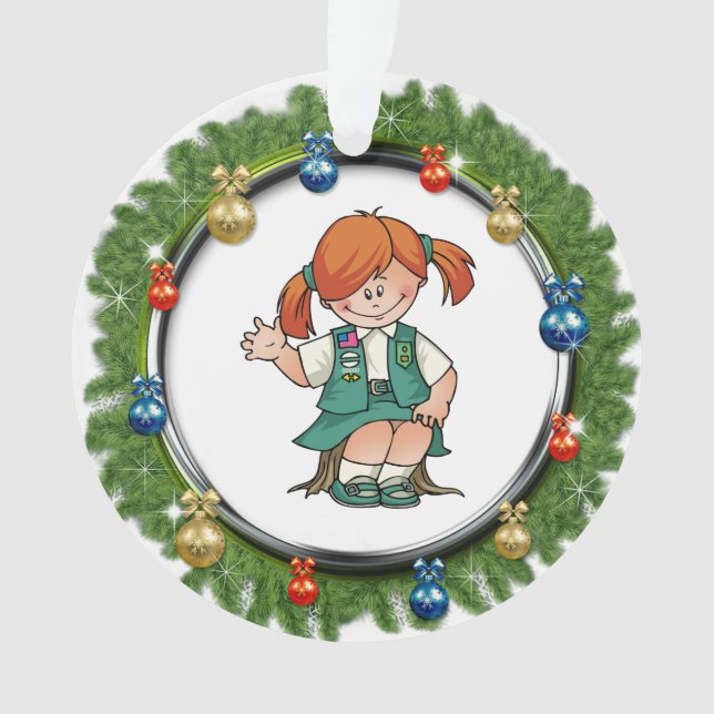 Junior Red Hair Pine Wreath With Ornaments (Front)