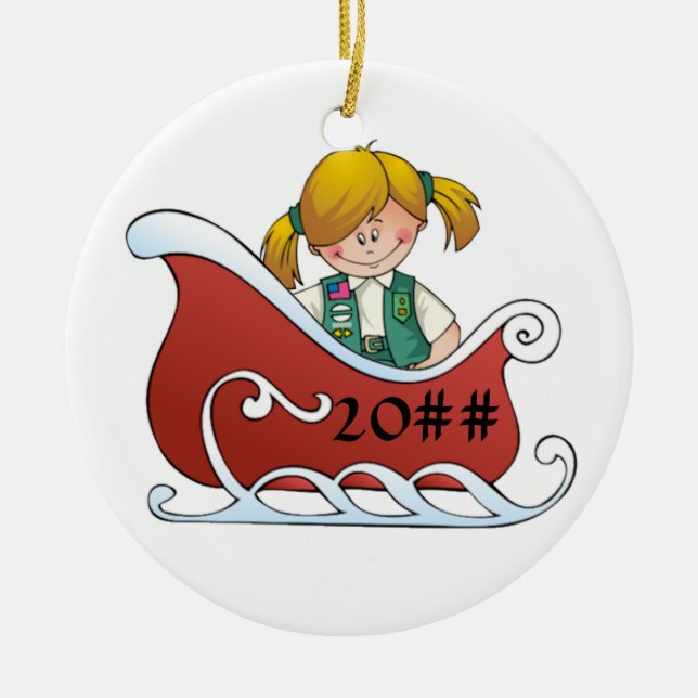 Junior Sled Blonde Ceramic Tree Decoration (Front)