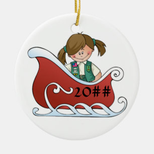 Junior Sled Brunette Ceramic Tree Decoration