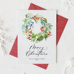 Juniper and Holly Wreath Merry Christmas Holiday Card<br><div class="desc">Merry Christmas! This customisable Christmas card sends holiday greetings and messages to family and friends. It features a watercolor wreath of winter berries and greenery. Personalise by adding names,  years,  and messages. This watercolor Christmas card is also available in other cardstock. Matching items are also available.</div>