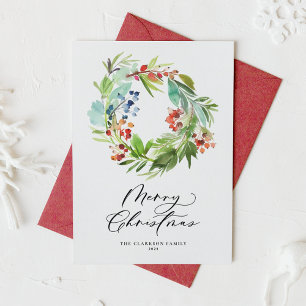 Juniper and Holly Wreath Merry Christmas Holiday Card