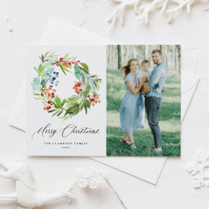 Juniper and Holly Wreath Merry Christmas Photo Postcard