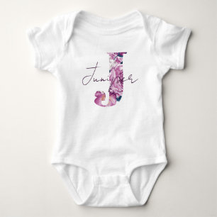 Juniper Baby Name Reveal Outfit Vintage Floral J Bodysuit