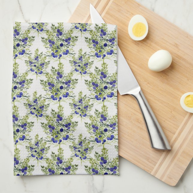 Juniper berry pattern tea towel (Quarter Fold)