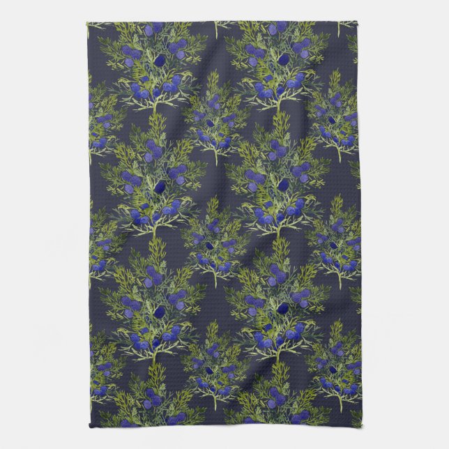 Juniper berry pattern tea towel (Vertical)