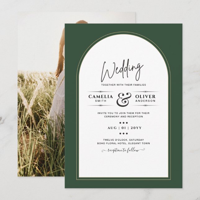JUNIPER GREEN GOLD PHOTO Wedding INVITE (Front/Back)